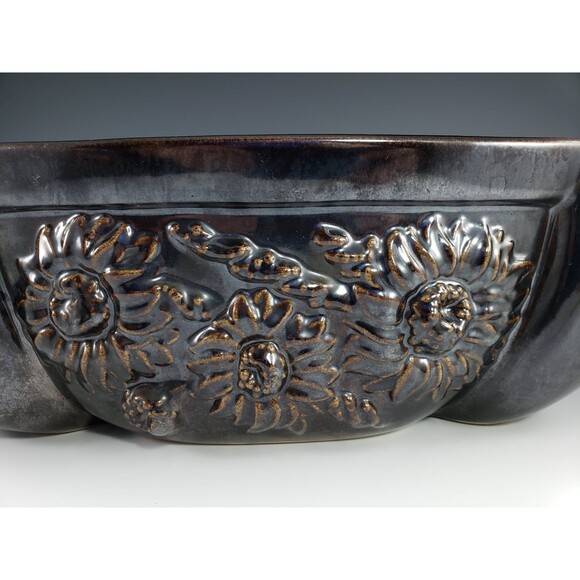 Large 14" Red Wing Pottery Sunflower Planter Brown w Yellow Interior #2018 VTG - Picture 4 of 10